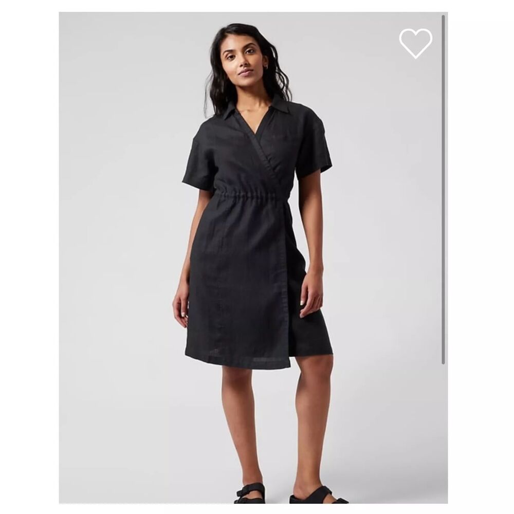 NWT Athleta Playa Black Linen Wrap Dress, Black, Size 6